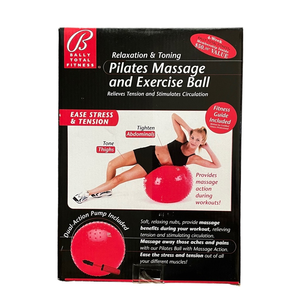NEW Bally Total Fitness Pilates Massage and Exercise Ball 22 Inch Inflatable Red